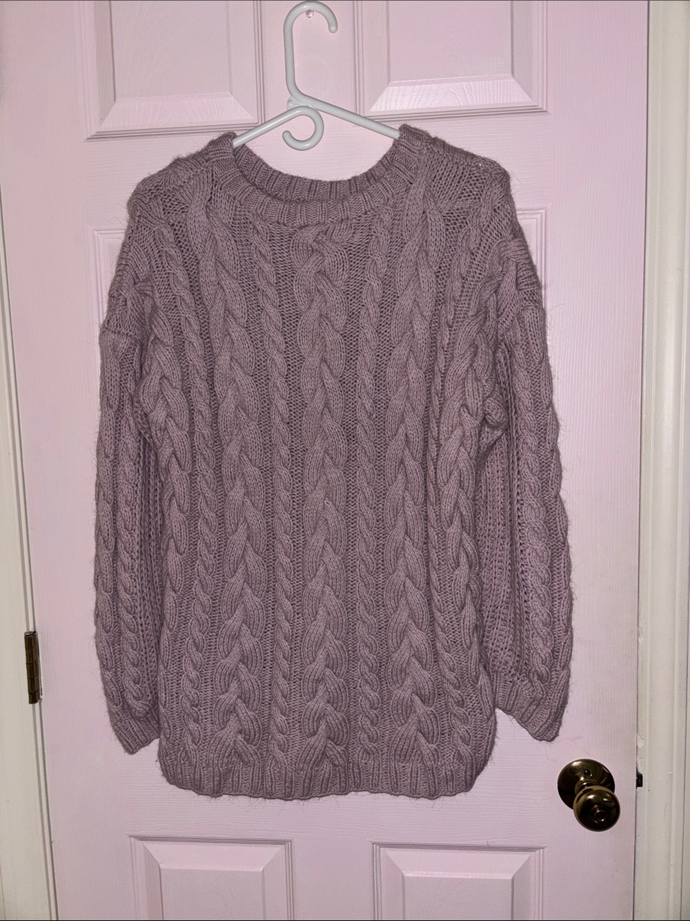 Angora handmade Women's Cable Knit Crewneck Sweater - Mauve